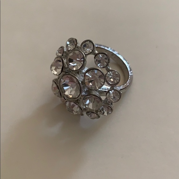 Silver Faux Diamond Circular Sunburst Ring Size 6 - Picture 2 of 5